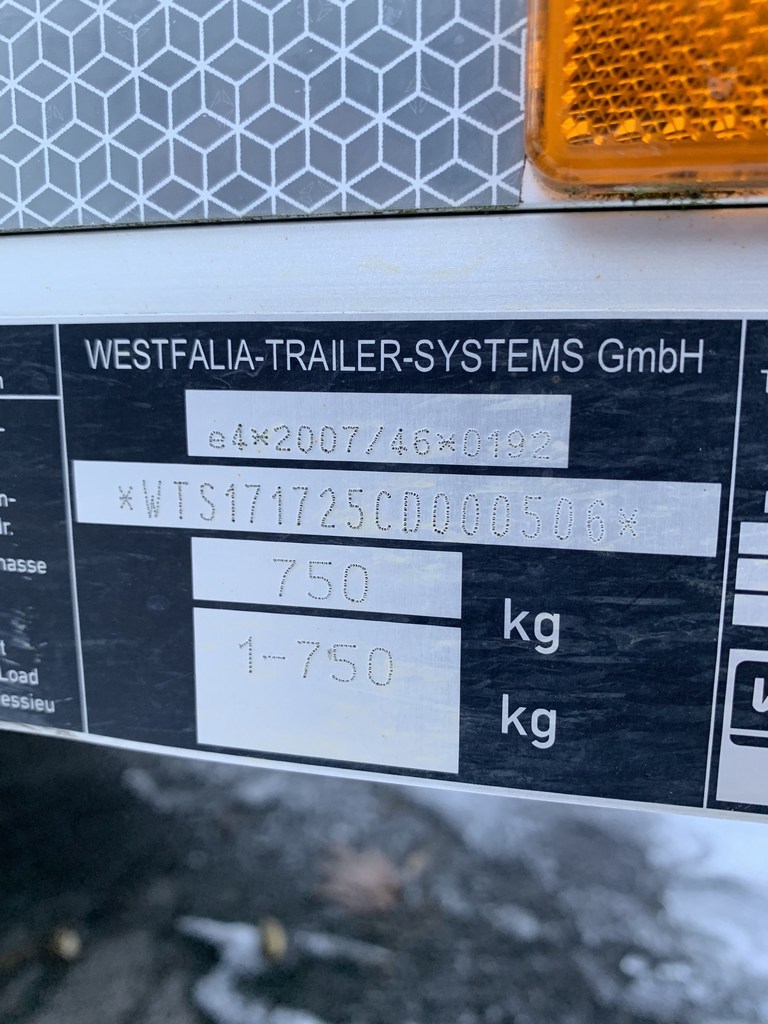 2.5m single axle Westfalia trailer
